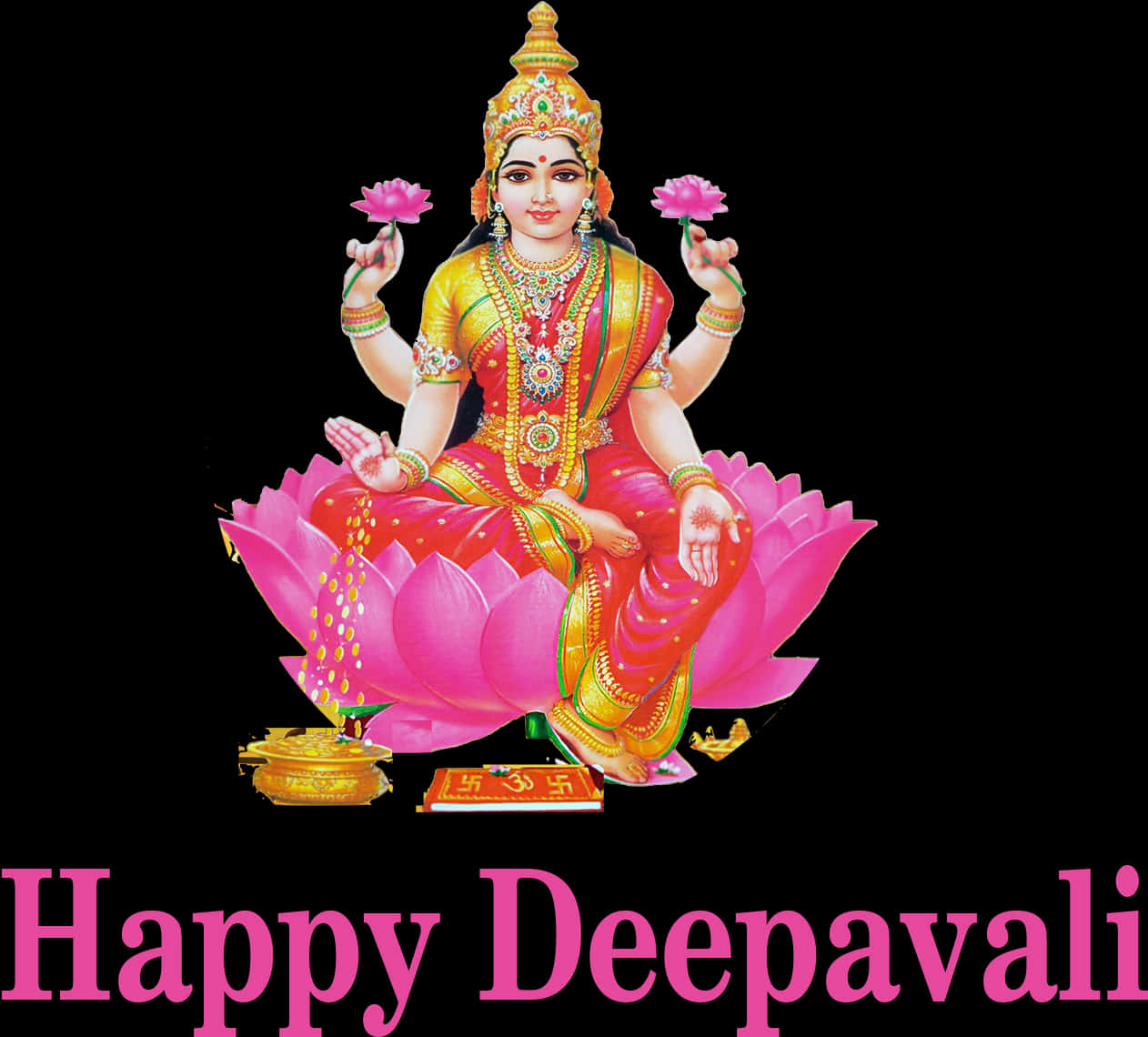 Goddess_ Lakshmi_ On_ Lotus_ Happy_ Deepavali PNG Image