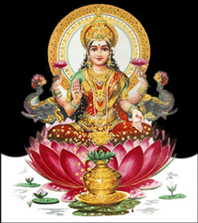 Goddess_ Lakshmi_ Seated_on_ Lotus PNG Image