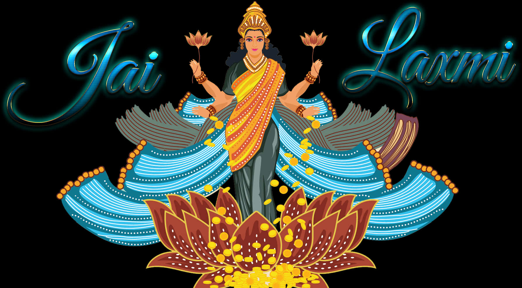 Goddess Lakshmion Lotus Flower PNG Image