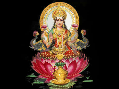 Goddess Lakshmion Lotus PNG Image