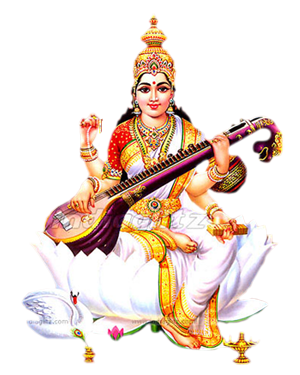 Goddess_ Saraswati_ Seated_on_ Lotus PNG Image