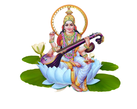 Goddess_ Saraswati_ Seated_on_ Lotus PNG Image