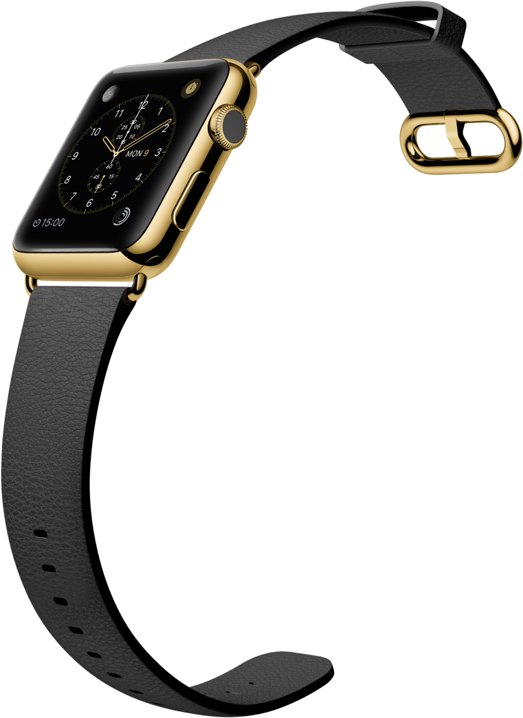 Gold Apple Watchwith Black Leather Strap PNG Image