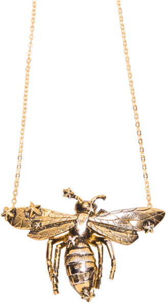 Gold Bee Pendant Chain Necklace PNG Image