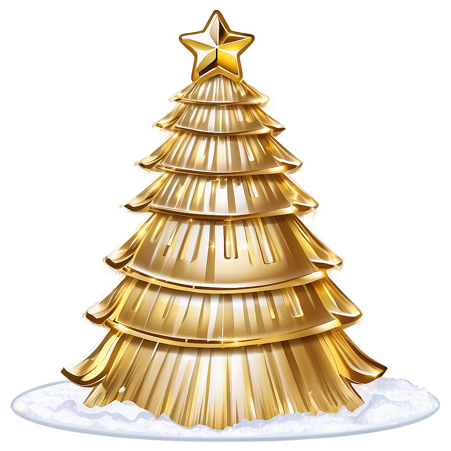 Gold Christmas Tree In Snowy Scene Png 63 PNG Image