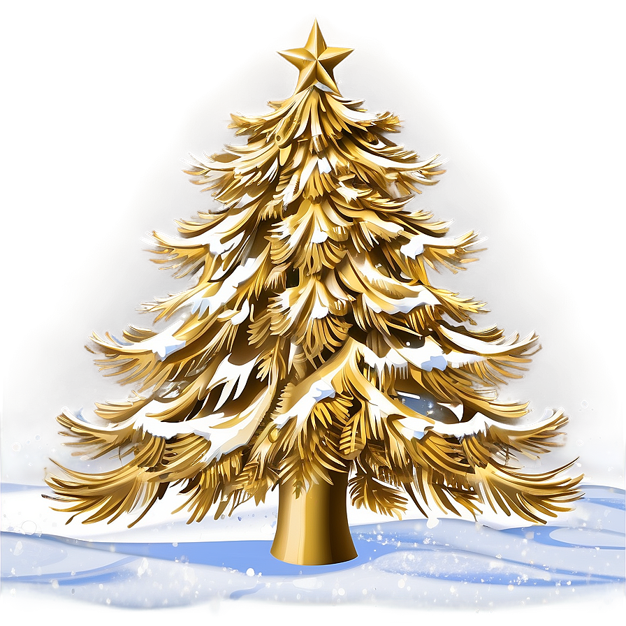 Gold Christmas Tree In Snowy Scene Png Irv PNG Image