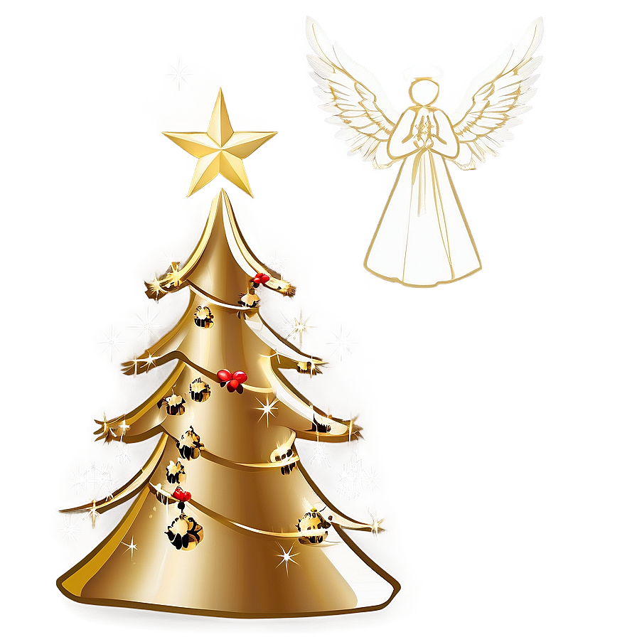 Gold Christmas Tree With Angel Topper Png Jbf PNG Image