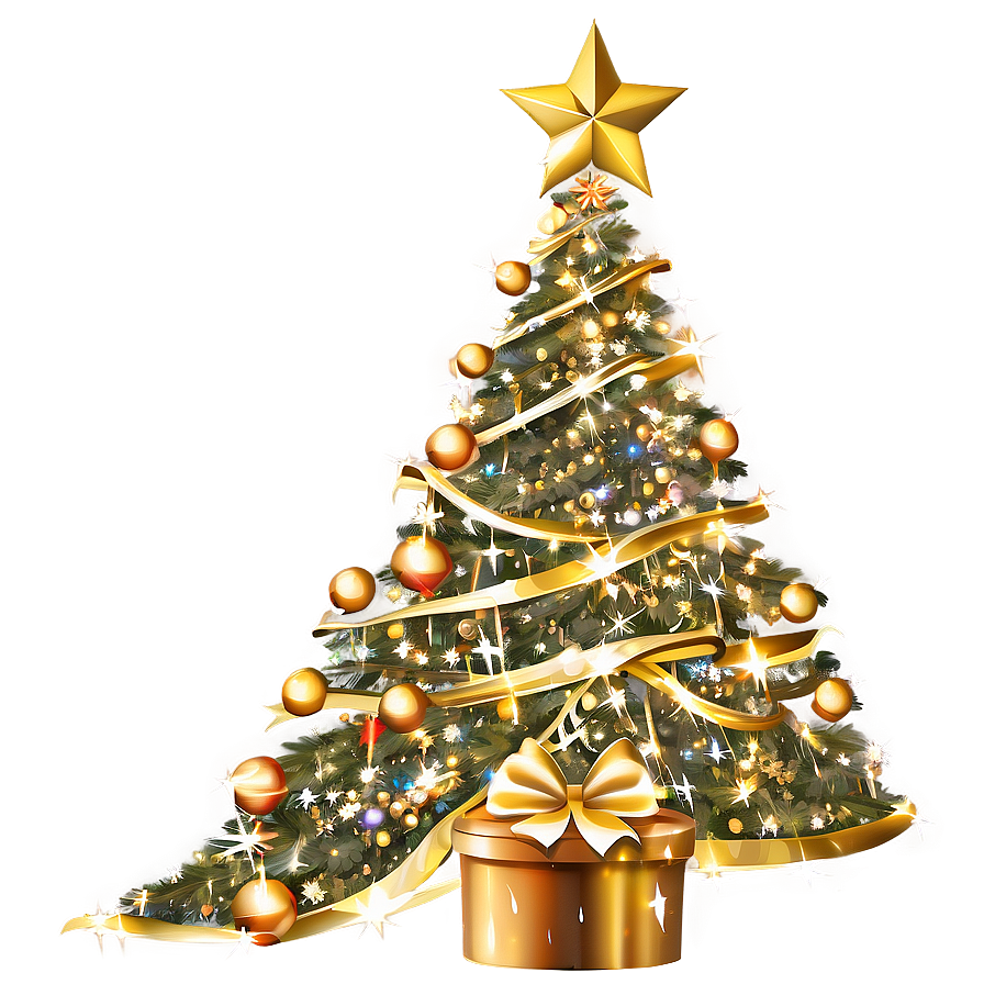 Gold Christmas Tree With Glitter Garlands Png Irj55 PNG Image