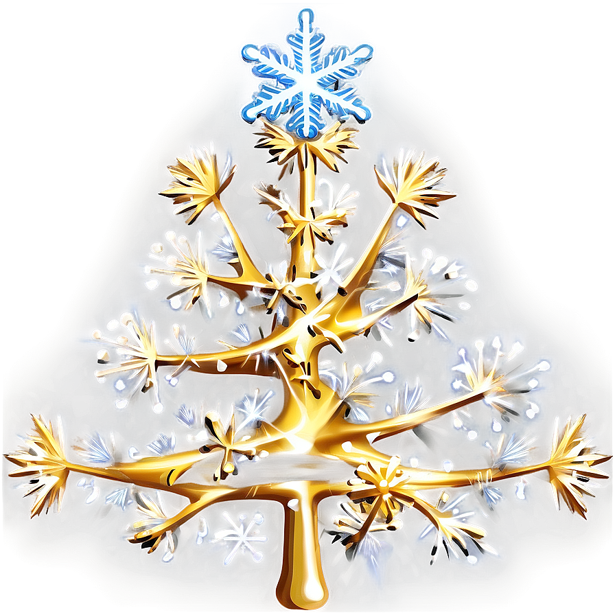 Gold Christmas Tree With White Snowflakes Png 70 PNG Image