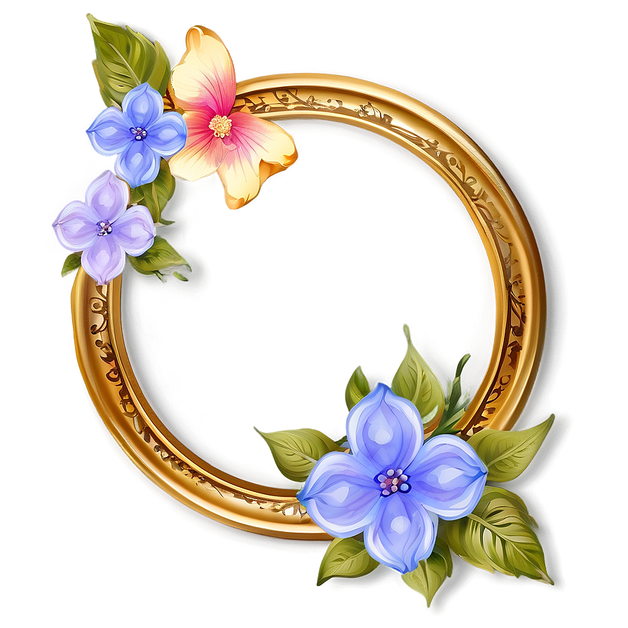 Gold Circle Frame With Flowers Png 72 PNG Image