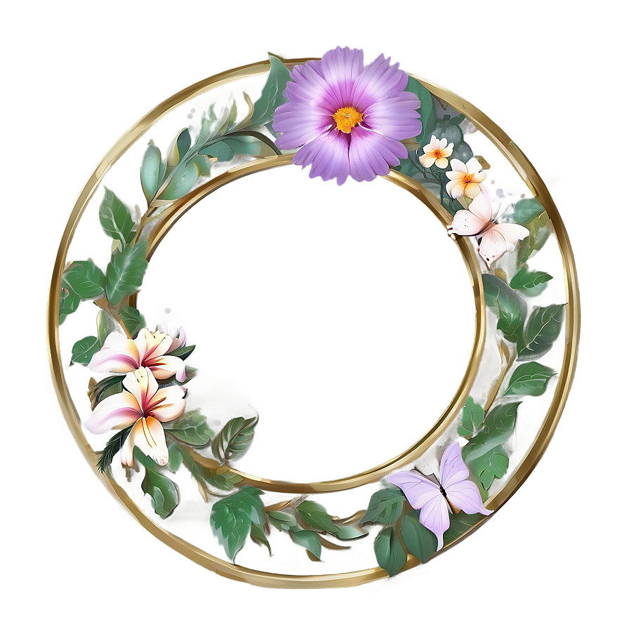 Gold Circle Frame With Flowers Png Fyv PNG Image