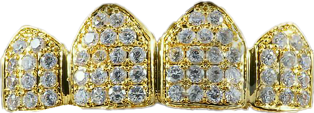 Gold Diamond Grillz Teeth PNG Image