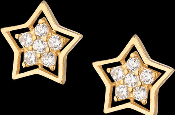 Gold Diamond Star Stud Earrings PNG Image