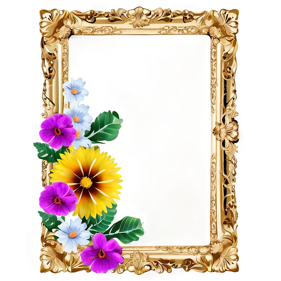 Gold Frame With Flowers Png Ove PNG Image