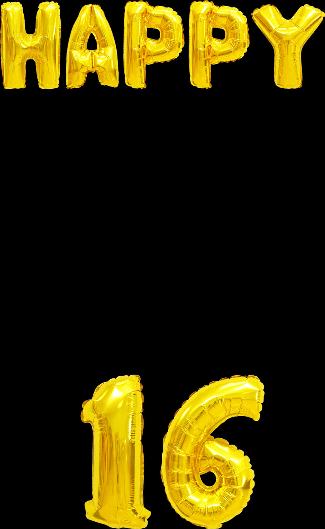 Gold Happy16 Balloons PNG Image