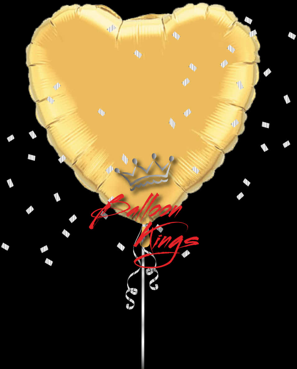 Gold Heart Balloonwith Crownand Confetti PNG Image