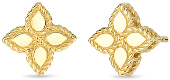 Gold Leaf Design Stud Earrings PNG Image