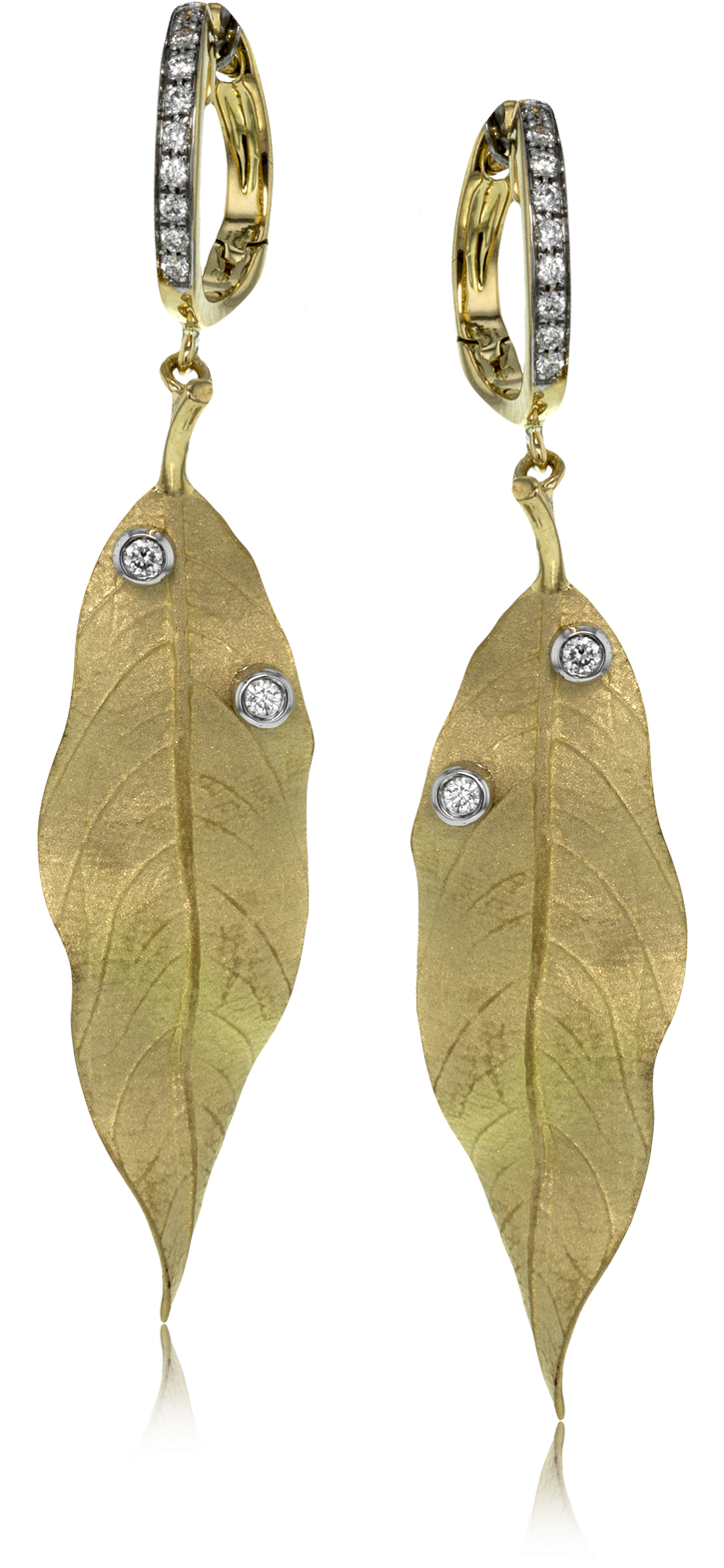 Gold Leaf Diamond Earrings PNG Image