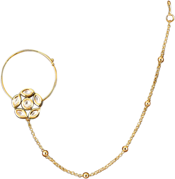 Gold Nose Ringwith Chain Jewelry PNG Image