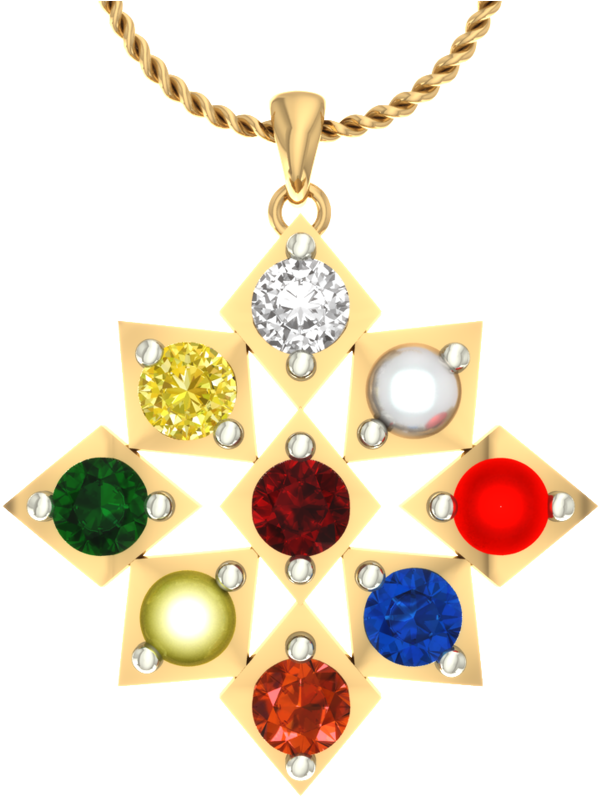 Gold Pendantwith Colorful Gemstones PNG Image