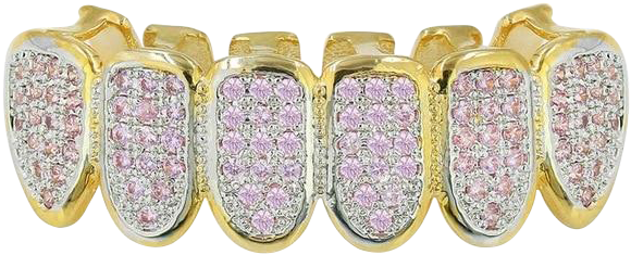 Gold Pink Diamond Grillz PNG Image