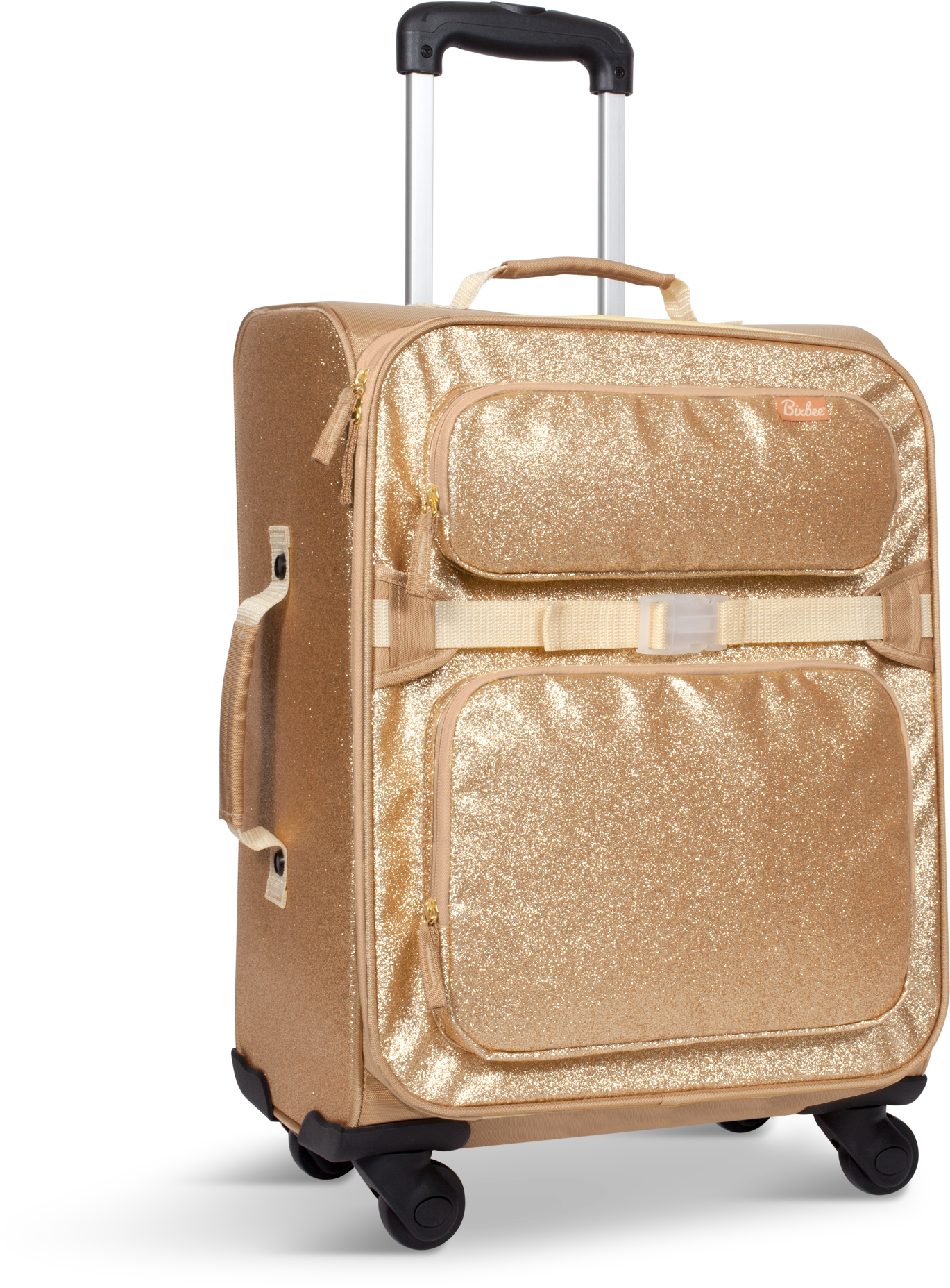 Gold Sparkle Wheeled Luggage PNG Image