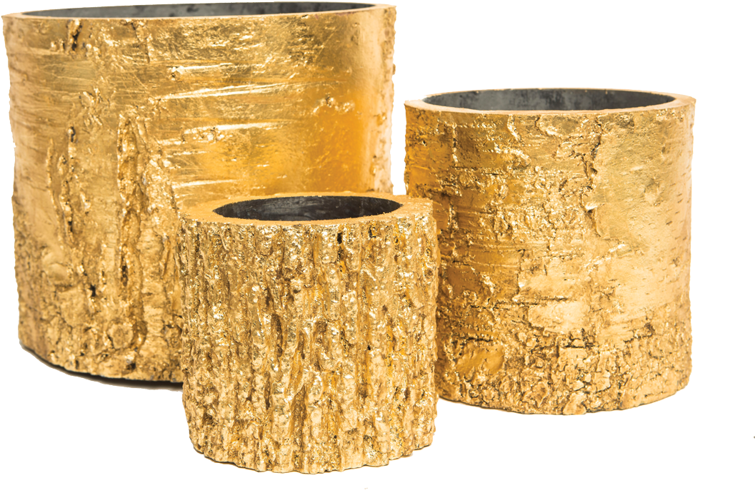 Gold Textured Planters Set PNG Image