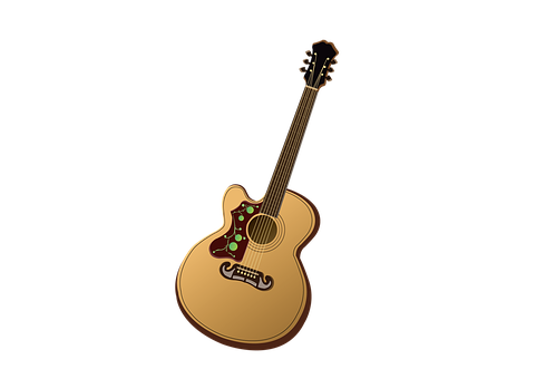 Golden Acoustic Guitaron Black Background.jpg PNG Image