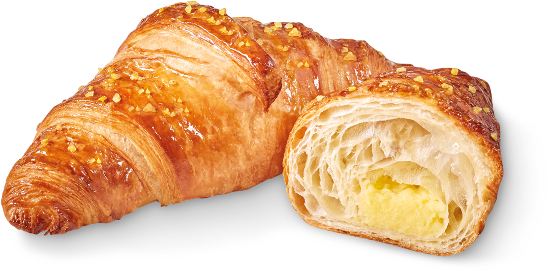 Golden Almond Croissant Half Cut PNG Image