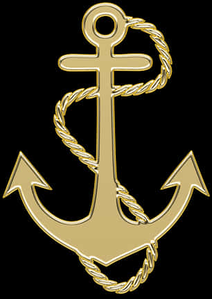 Golden Anchorwith Rope Design PNG Image