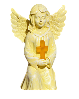 Golden Angel Figurine Holding Cross PNG Image