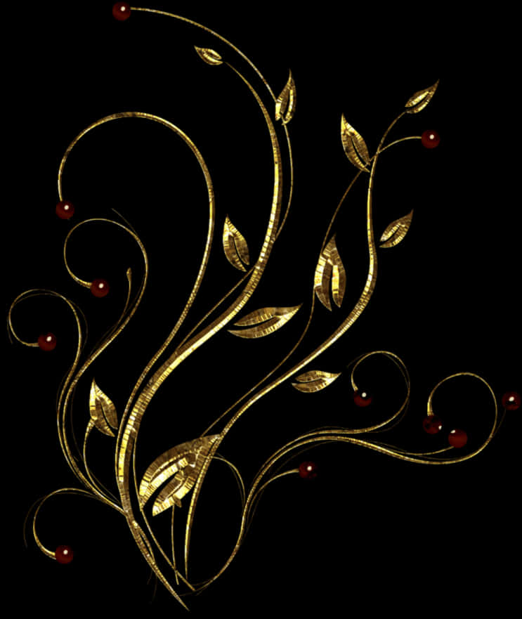 Golden Arabesque Floral Design PNG Image