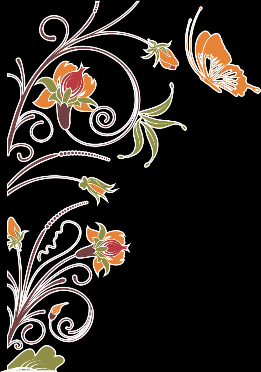 Golden Arabesque Floral Design PNG Image