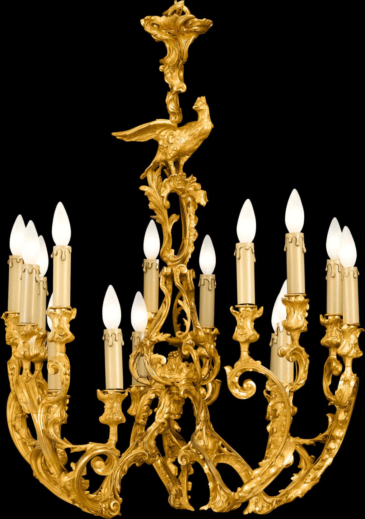 Golden Baroque Chandelier PNG Image