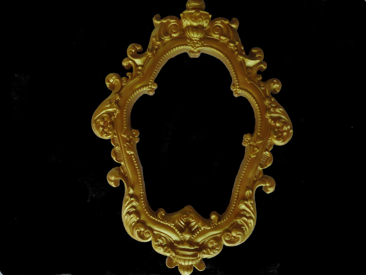 Golden Baroque Frame Black Background PNG Image