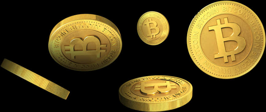 Golden Bitcoin Coins Floating PNG Image