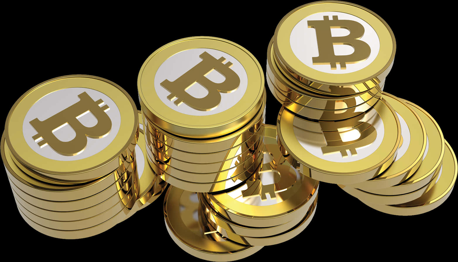 Golden Bitcoin Stacks3 D Rendering PNG Image