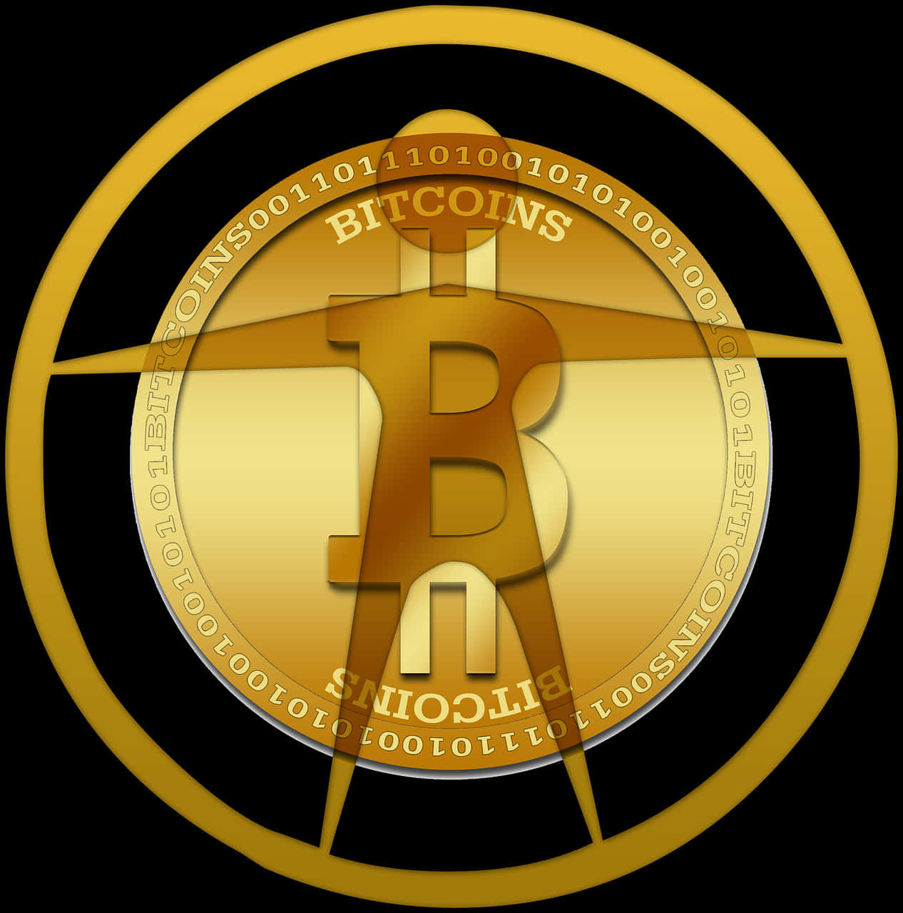 Golden Bitcoin Symbol Crosshair Design PNG Image