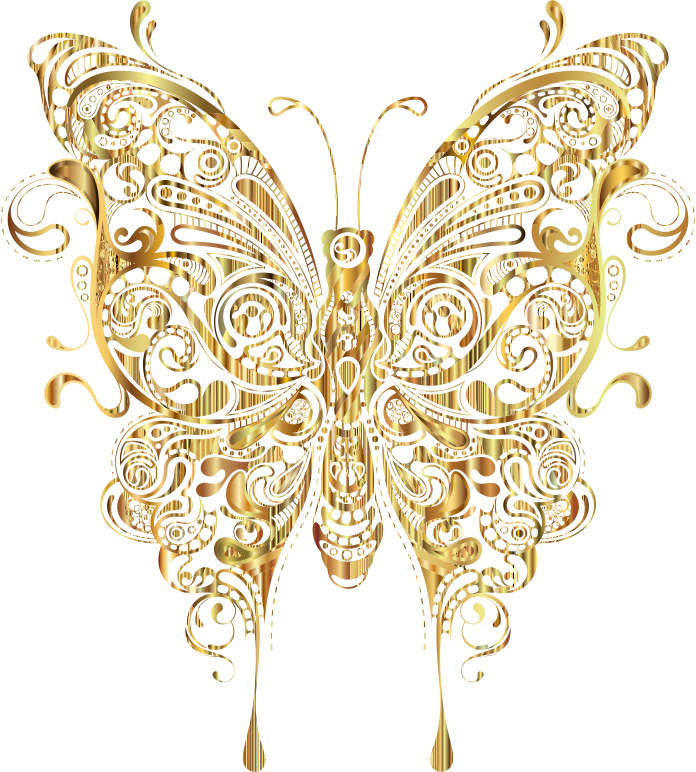 Golden Butterfly Filigree Artwork PNG Image