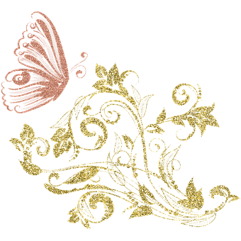 Golden Butterfly Floral Design PNG Image