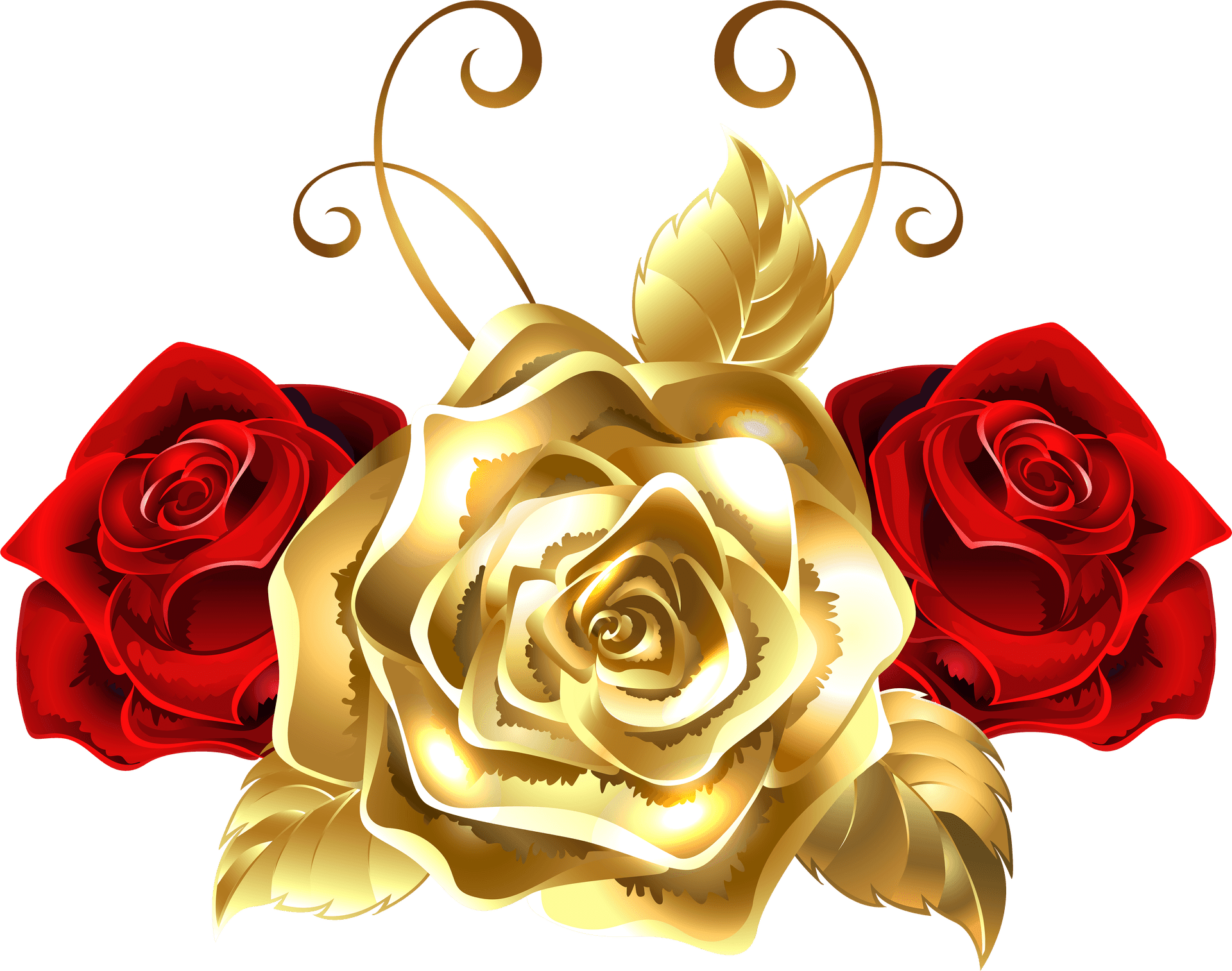 Golden Center Red Roses Artwork PNG Image