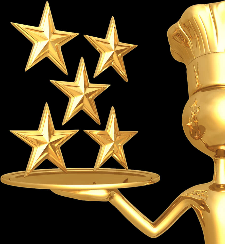 Golden Chef Serving Five Stars PNG Image