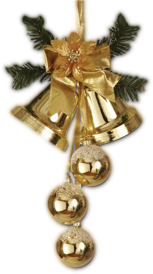 Golden Christmas Bells Ornament PNG Image