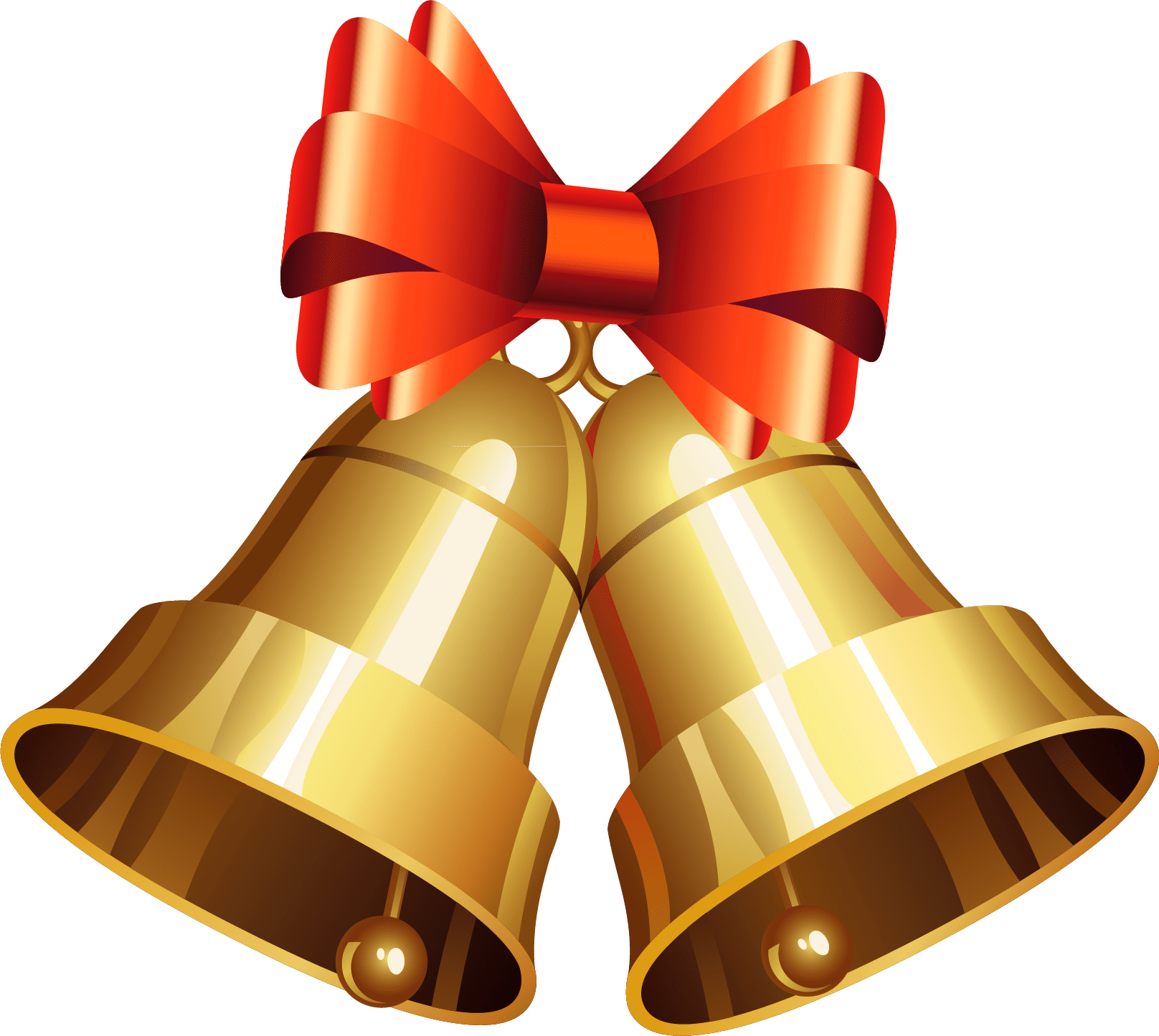 Golden Christmas Bells With Red Bow PNG Image