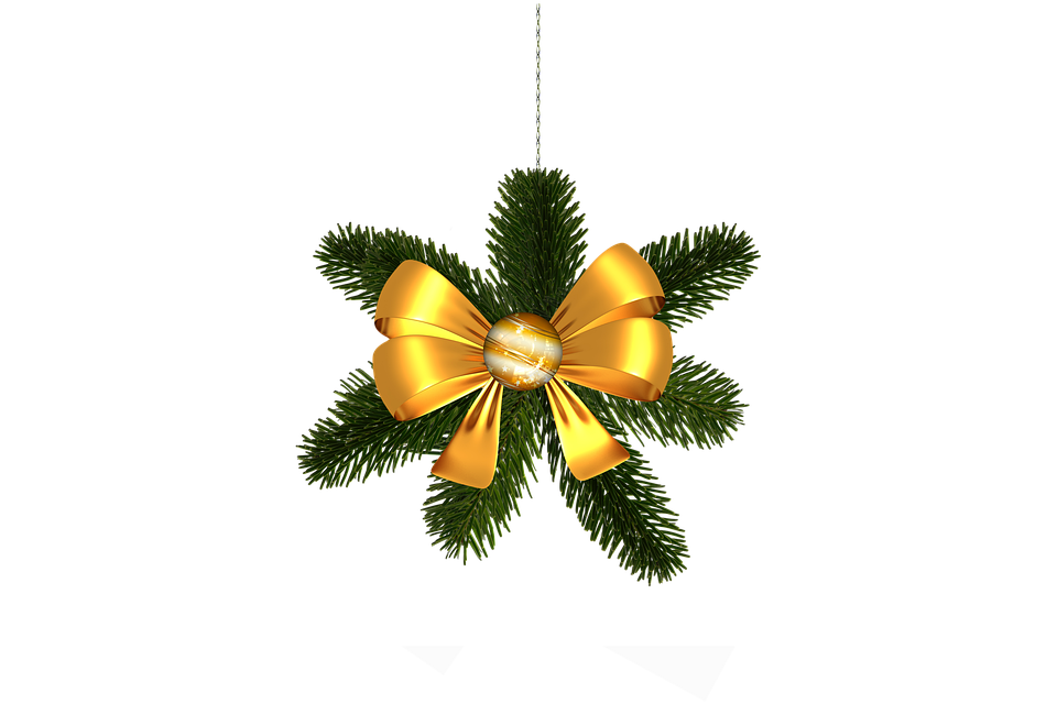 Golden Christmas Bowand Greenery PNG Image