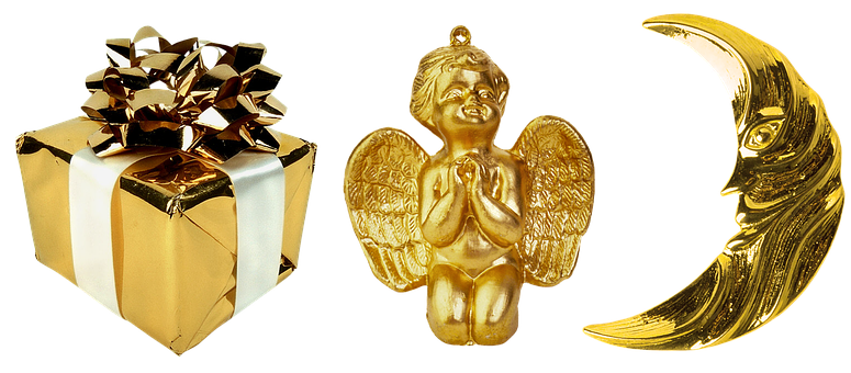 Golden Christmas Decorations PNG Image