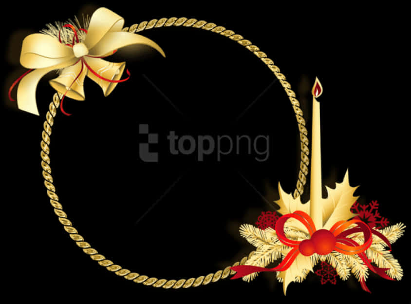 Golden Christmas Framewith Candle PNG Image