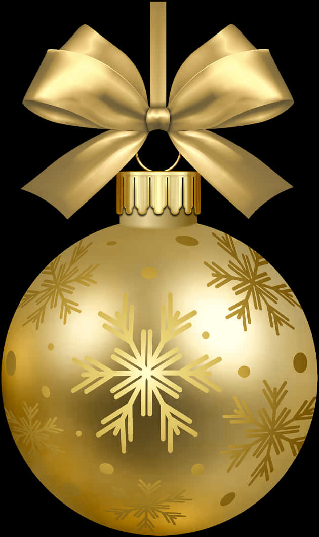 Golden Christmas Ornamentwith Bow PNG Image