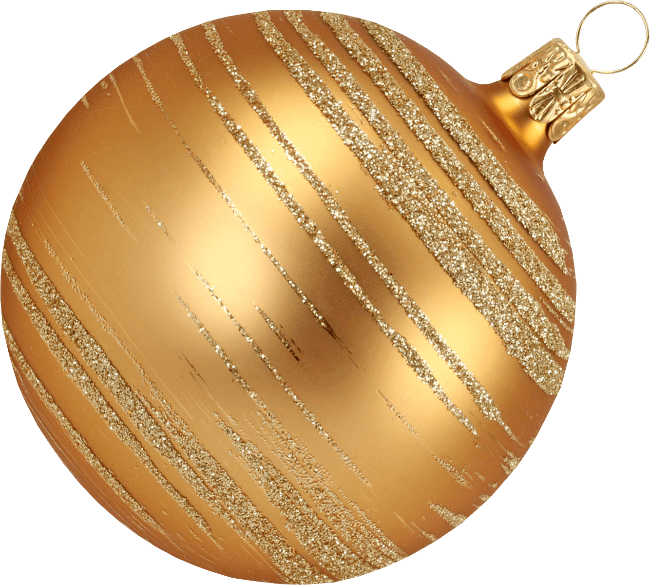 Golden Christmas Ornamentwith Glitter Stripes PNG Image