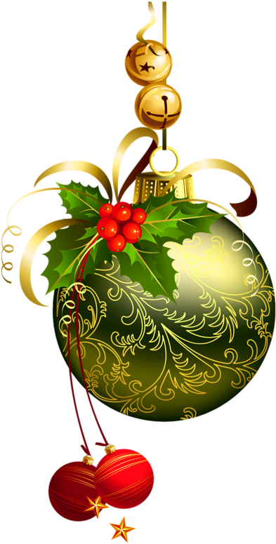 Golden Christmas Ornamentwith Holly Berries PNG Image